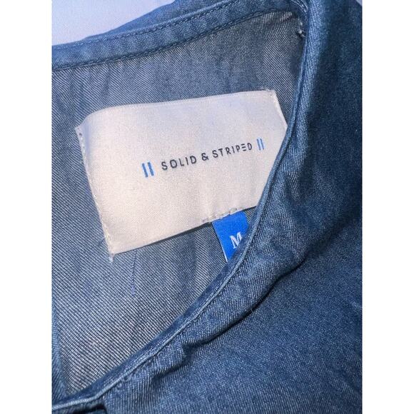 Solid & Striped Dress Size M Blue Chambray Cotton Fit-Flared Long Sleeve Collar - Picture 4 of 12